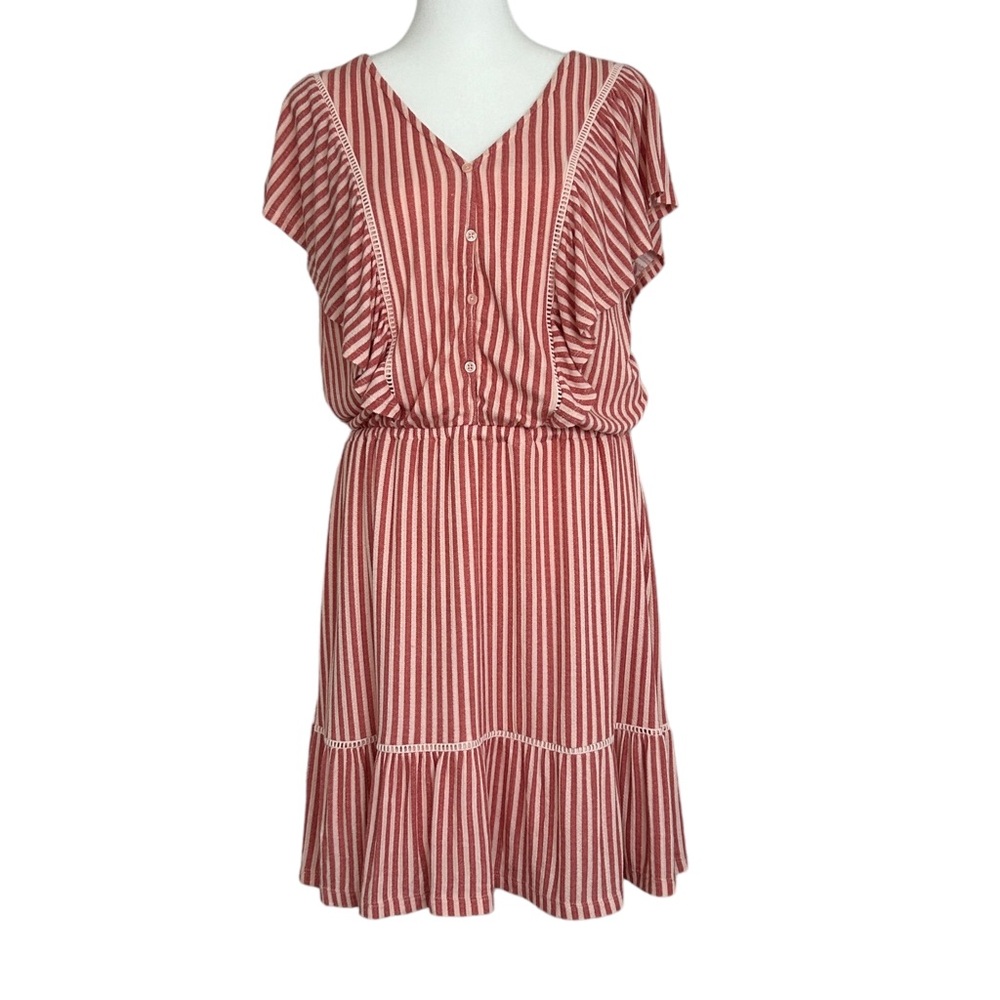 LC Lauren Conrad Stripe Ruffle Sleeveless Mini Dress (L)